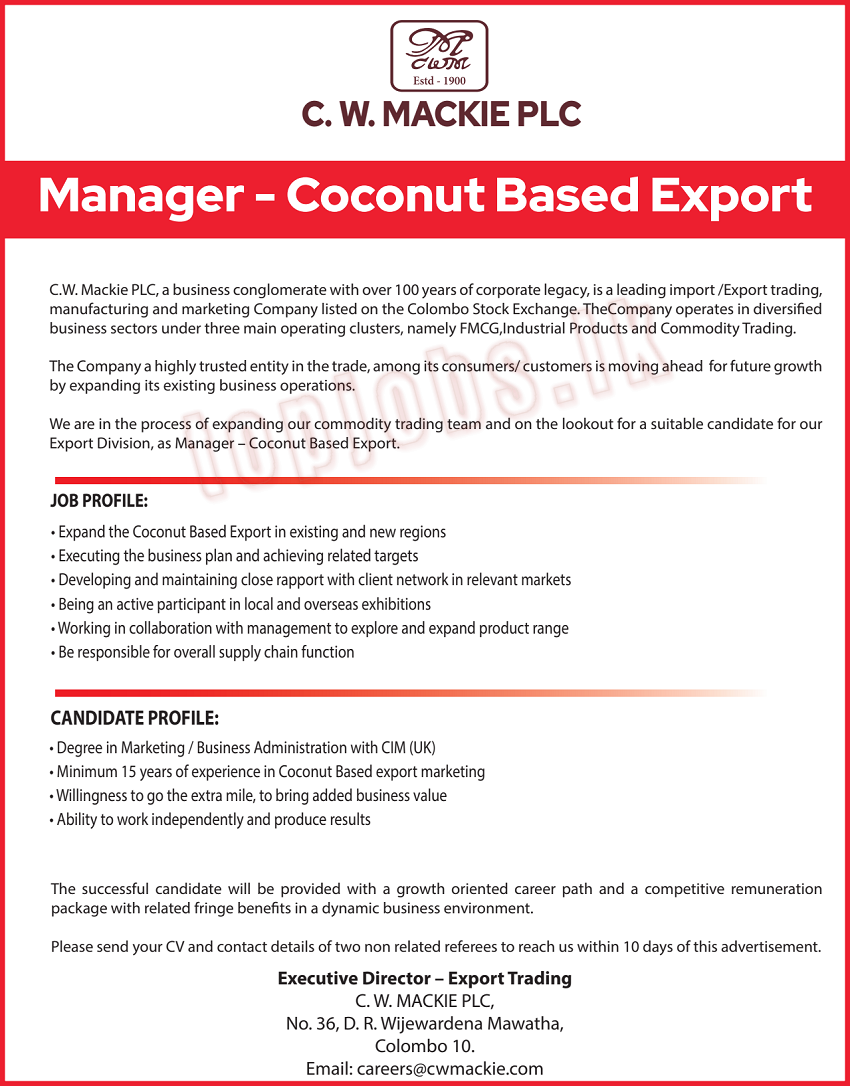 Manager - Coconut Based Export